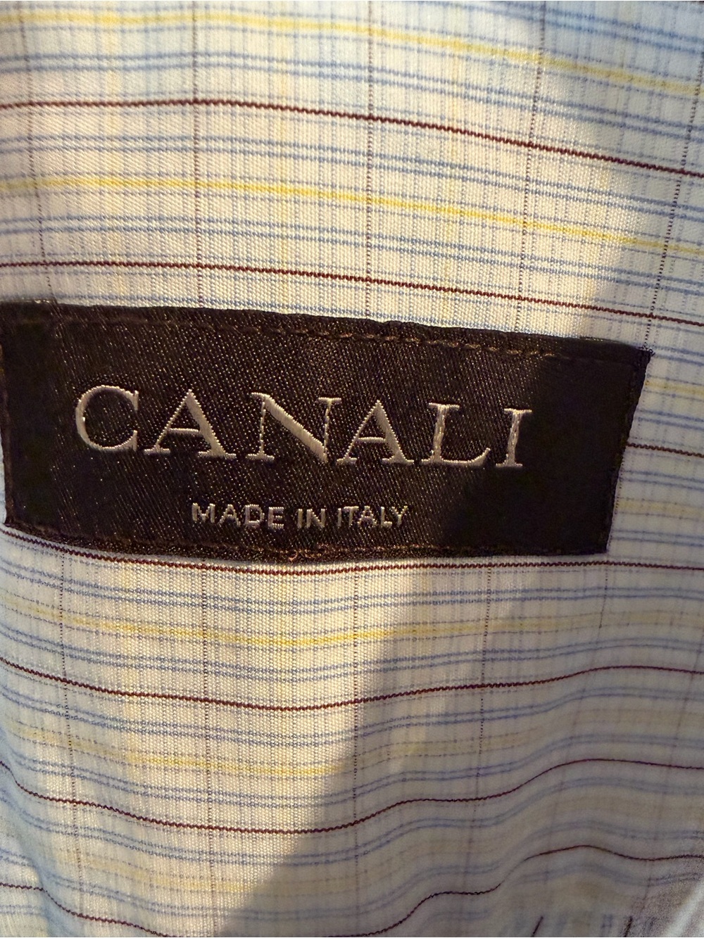 Canali Made in Italy Men’s Dress Shirt Blue Plaid Check Long Sleeve Luxury